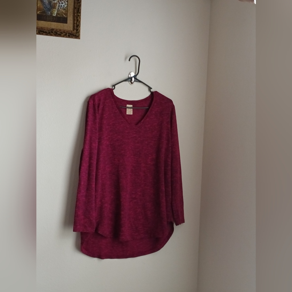 Faded Glory Blouse Women 1X (16W) Burgundy & Black Long Sleeve Top Versatile Y2K